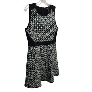 WHBM NWT Sz L Dress Jacquard Knit Sleeveless Sweater Fit Flare Geo Block Pattern